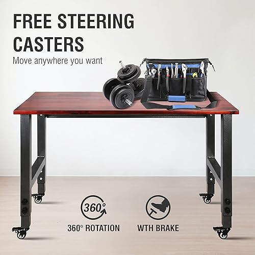 Miniatura 4 de Olympia Tools Banco de trabajo de altura ajustable de 48 pulgadas, con 14 niveles de ajuste de altura y banco de trabajo móvil resistente para