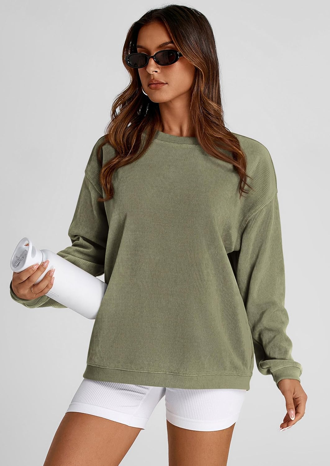 PRETTYGARDEN Women's Oversized Sweatshirt 2025 Fall Fashion Clothes Ribbed Corduroy Long Sleeve Going Out Pullover Tops - Image 6