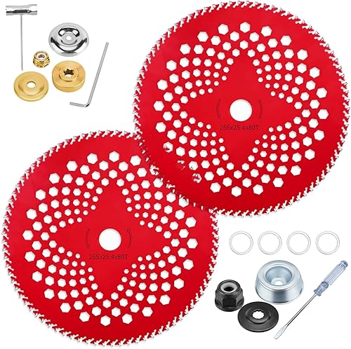 HK Paquete de 2 cuchillas cortadoras de punta de carburo de 10 pulgadas x80T, cuchillas para desbrozador, recortadora, herbicida, compatible con