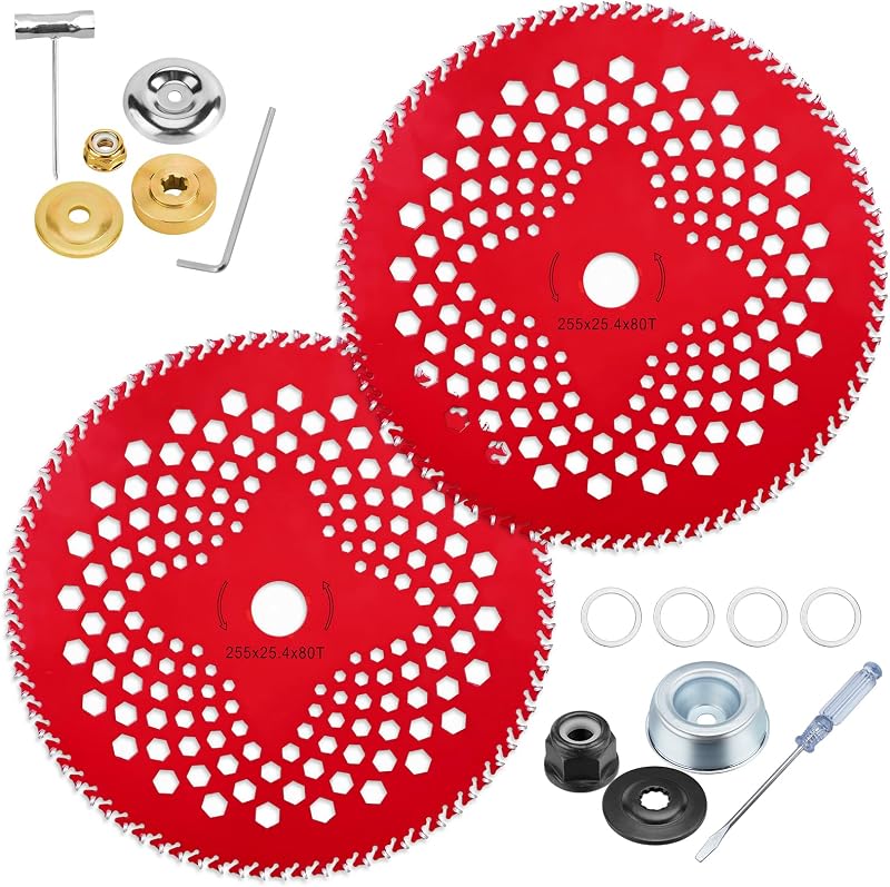 HK 2Pack 10" x80T Carbide Tip Brush Cutter Blades Weed Eater Blades for Brush Cutter, Trimmer, Weed Eater, Compatible with Husqvarna, Stihl, Fsx, and More