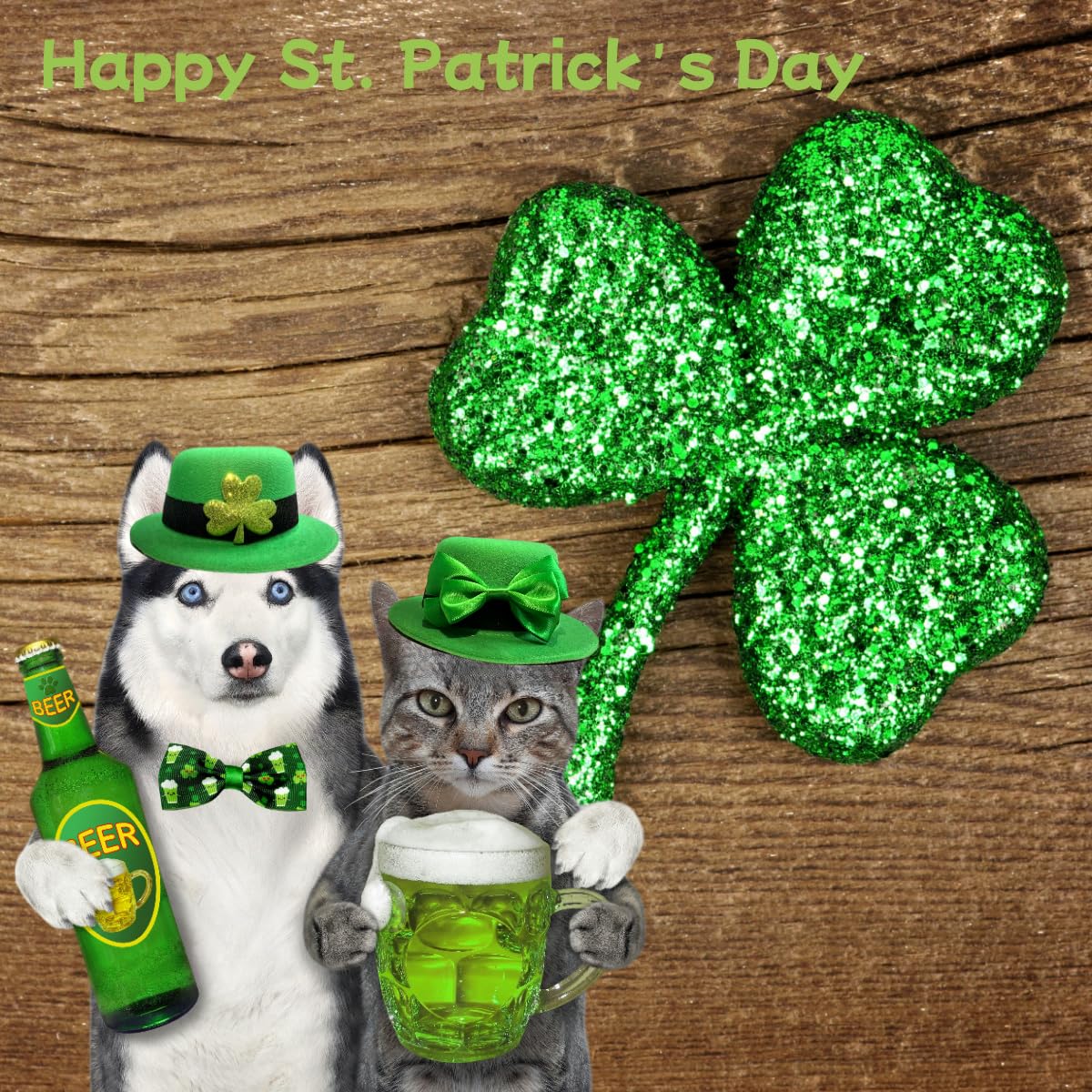 St Patrick's Day Costume For Dog Cat 4pcs Set Bandana Collar and Pet Top Hat With Clover Pattern Adjustable For Puppy Dogs Cats Kitten (S-4pcs Green Hats Collar) - Image 4