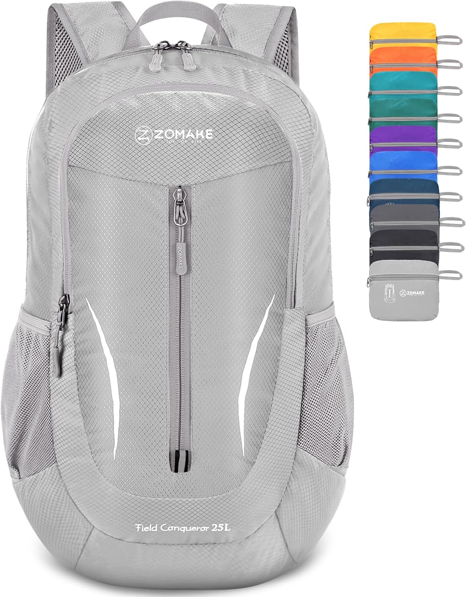 Lightweight Packable Backpack 25L, Foldable Hiking Daypack | Water Resistant Small Folding Backpacks for Travel, Everyday Carry, Multi-Pocket Layout, Breathable Shoulder Strap