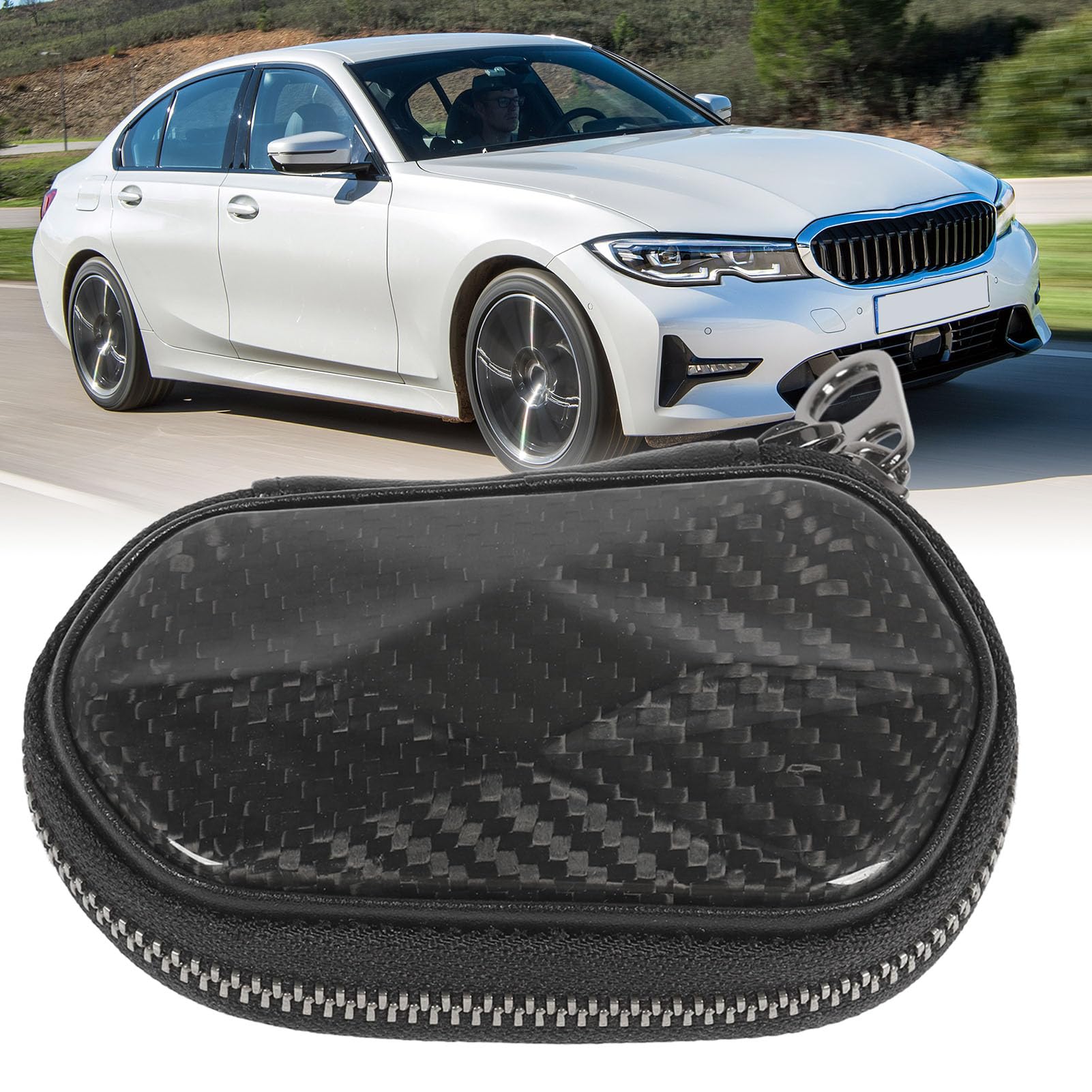 Schlüsselanhänger-Schutzbox, Stilvolles, Elegantes Design, Sichere Aufbewahrung für Luxusautos, Kohlefaser-Leder, Kompakte Größe