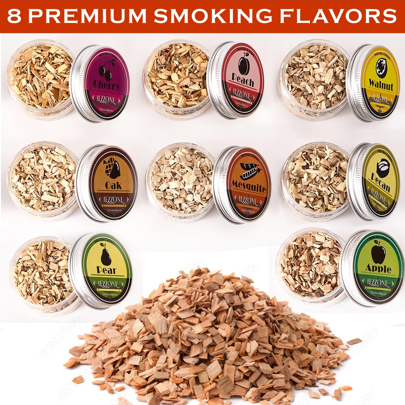 Chips de madera para ahumar cócteles, ahumadores de whisky, 8 sabores, chips de madera natural, regalo para marido, padre, pistola de humo, cócteles, bebidas, alimentos (paquete de 12)