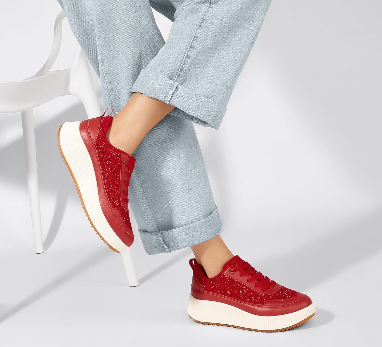 LUCKY STEP Women's Platform Sneakers Rhinestone Fashion Chunky Casual Sparkly Retro Braided Walking Shoes - Image 9