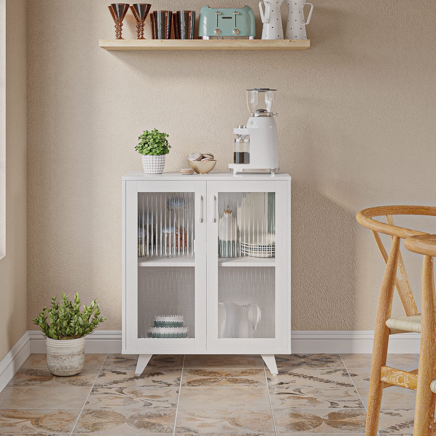 Panana Sideboard Storage Cabinet Standing Cupboard with Door Display Buffet Cabinet for Kitchen (2 Doors, White)