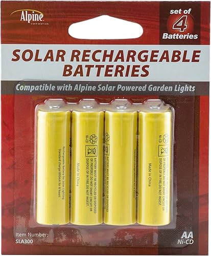 Alpine Corporation AA Ni-CD - Baterías recargables de repuesto para luces de jardín con energía solar, juego de 4, color dorado