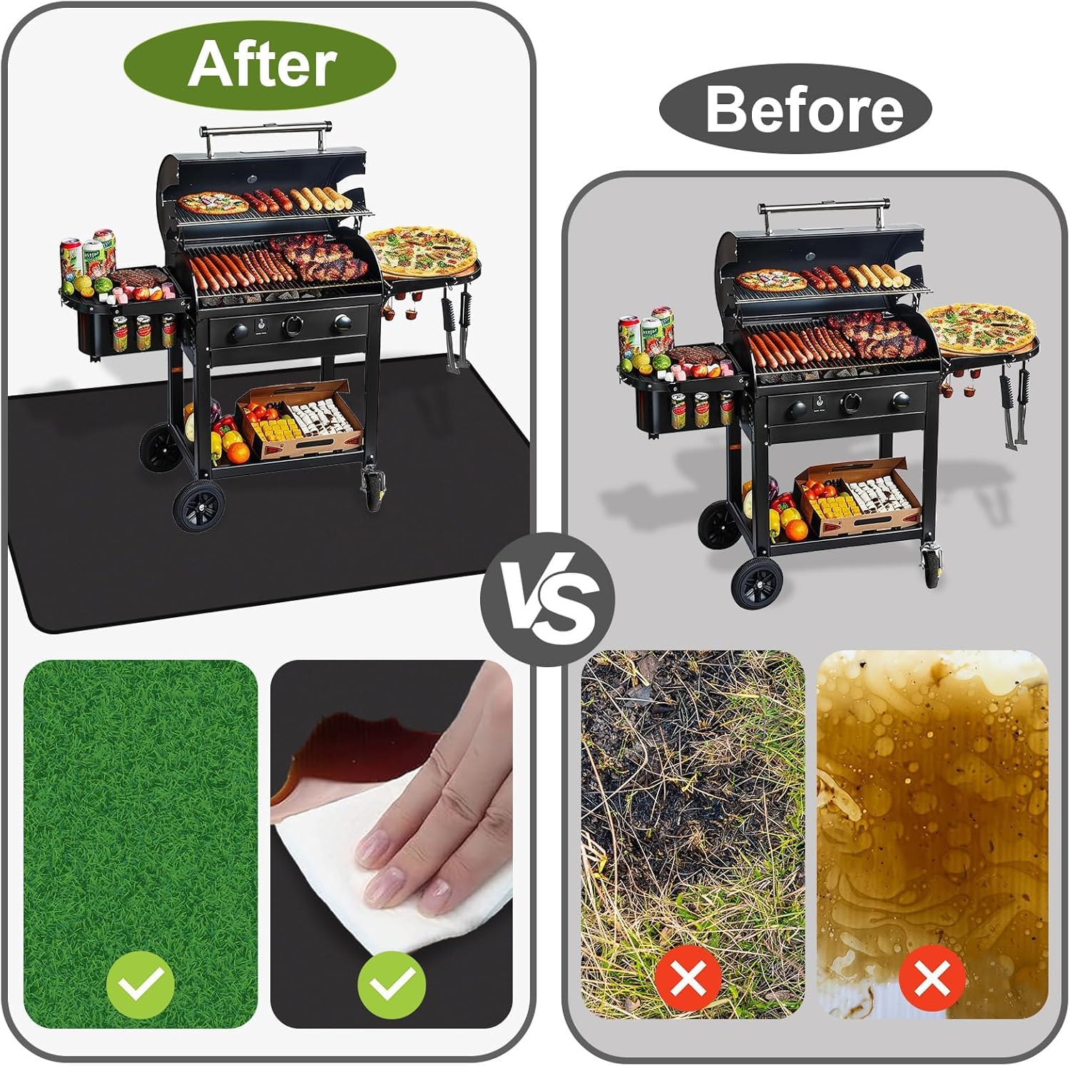 Aibob - Tappetino per barbecue a prova di fuoco per esterni, per proteggere terrazze e terrazze, riutilizzabile, impermeabile, 40 x 165 cm, colore: Nero