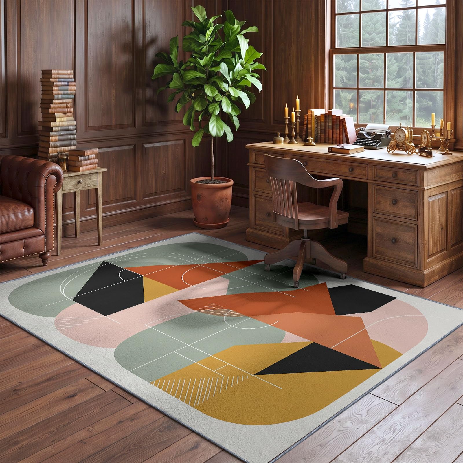 Tapis Lavable Machine Salon 80 x 150 cm, Antidérapant Sol Géométrique Abstrait Poil Bas Doux Collage Géométrique Bloc De Couleur Motif Chambre Cuisine Entrée Salle Détente Décoration Maison, Blanc