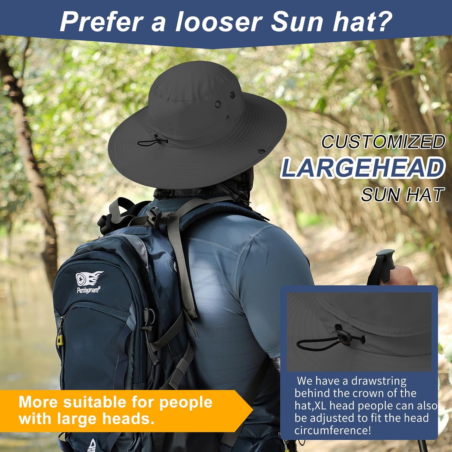 Oversize L/XL/XXL Sun Hats for Men Waterproof Quick Dry Bucket Hat Adjustable Wide Brim Summer Boonie Cap for Fishing Hiking - Image 4