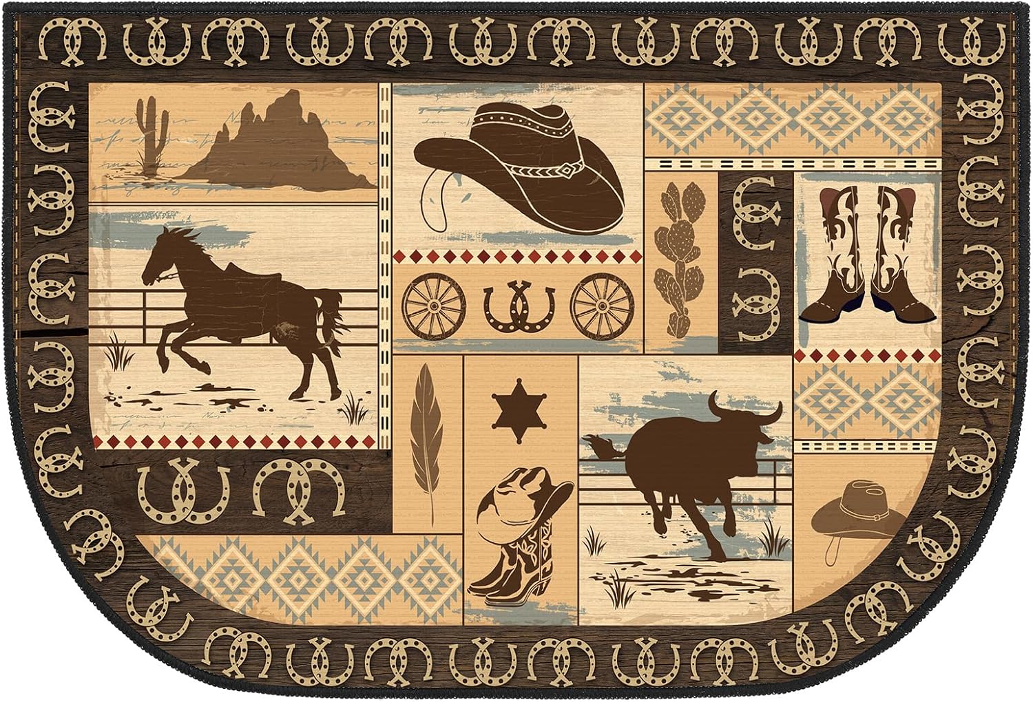 Demissle Fireplace Hearth Rug Fireplace Mats Cabin Southwestern Fireproof Fire Resistant Rug for Wood Stove Floor for Kitchen Indoor Outdoor(Western Rodeo,24 x 36 Inch)