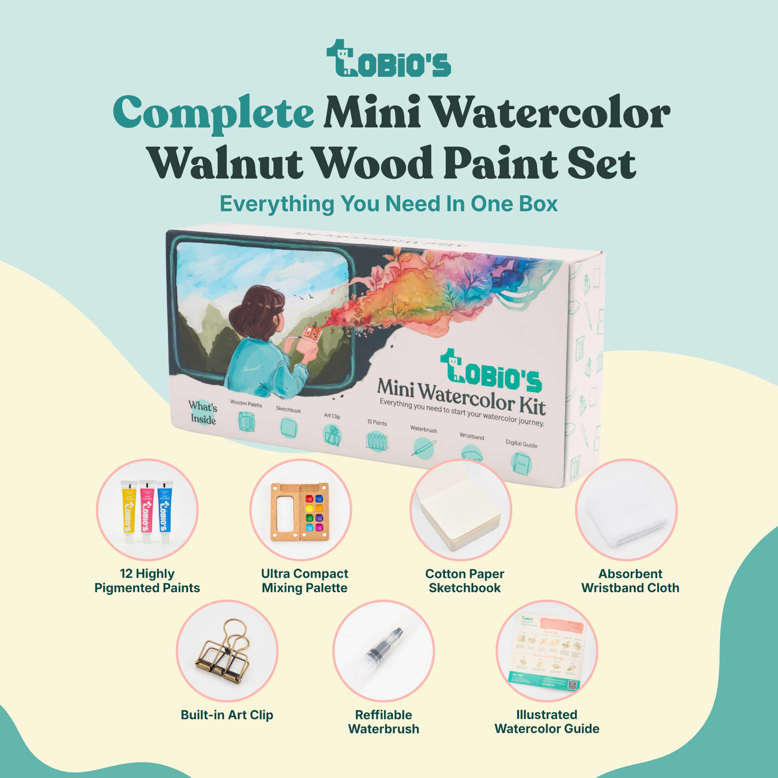 Mini Watercolor Kit - Travel Painting Set by Tobios -2