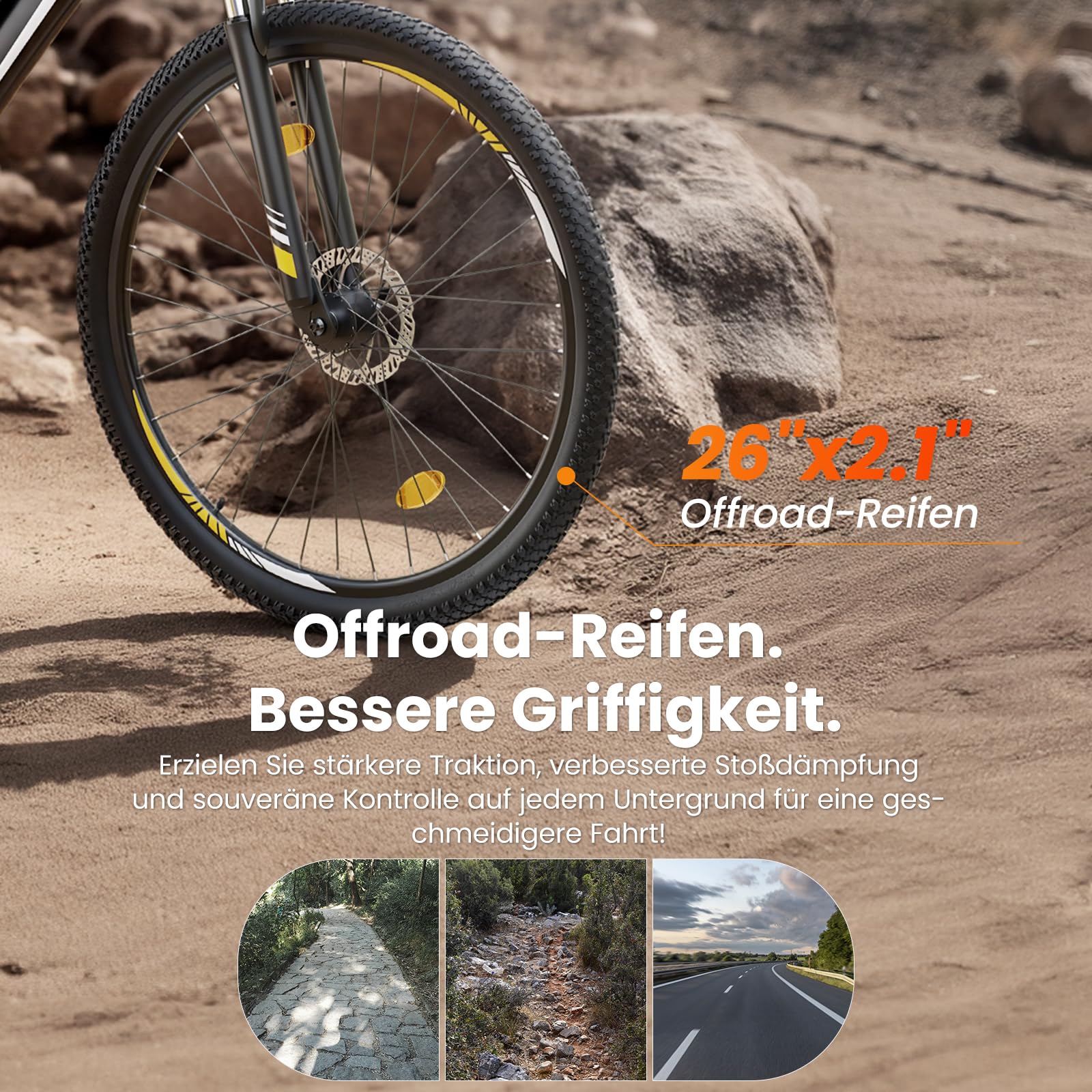 Touroll U1 E-Bikes, 26/29 Zoll E Bike Herren Damen mit Abnehmbarer 36V 13Ah Akku, 250W Motor MTB, E-Mountainbike mit 21 Gang, Elektrofahrrad Reichweite über 55-100KM, CST Off-Road-Reifen