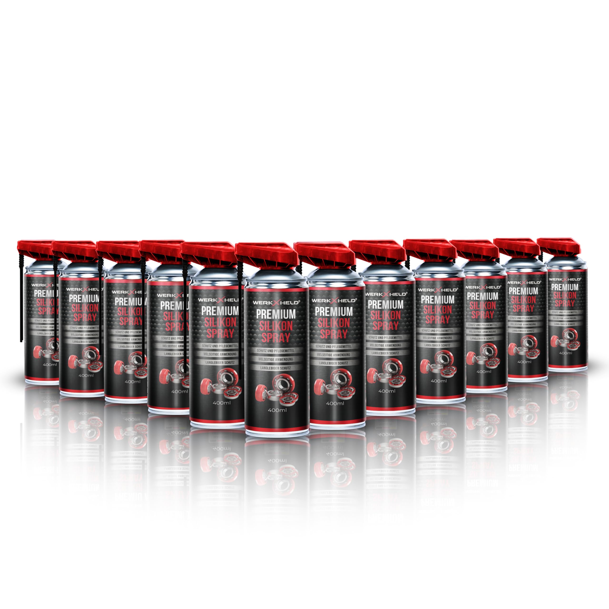 12x WerkXheld Silikonspray Gleitspray : Premium Schmieröl, Kriechöl & Sprühfett - Laufband Öl, Silicone Spray, Silikonfett für Dichtungen, Kunststoff, Gummi, Holz & Metall