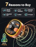 Vista 3 de Transmisor FM Bluetooth Arsvita Mejorado para Automóvil, Receptor de Radio/Adaptador de Audio con Cargador Dual para Automóvil, Compatible con Carga