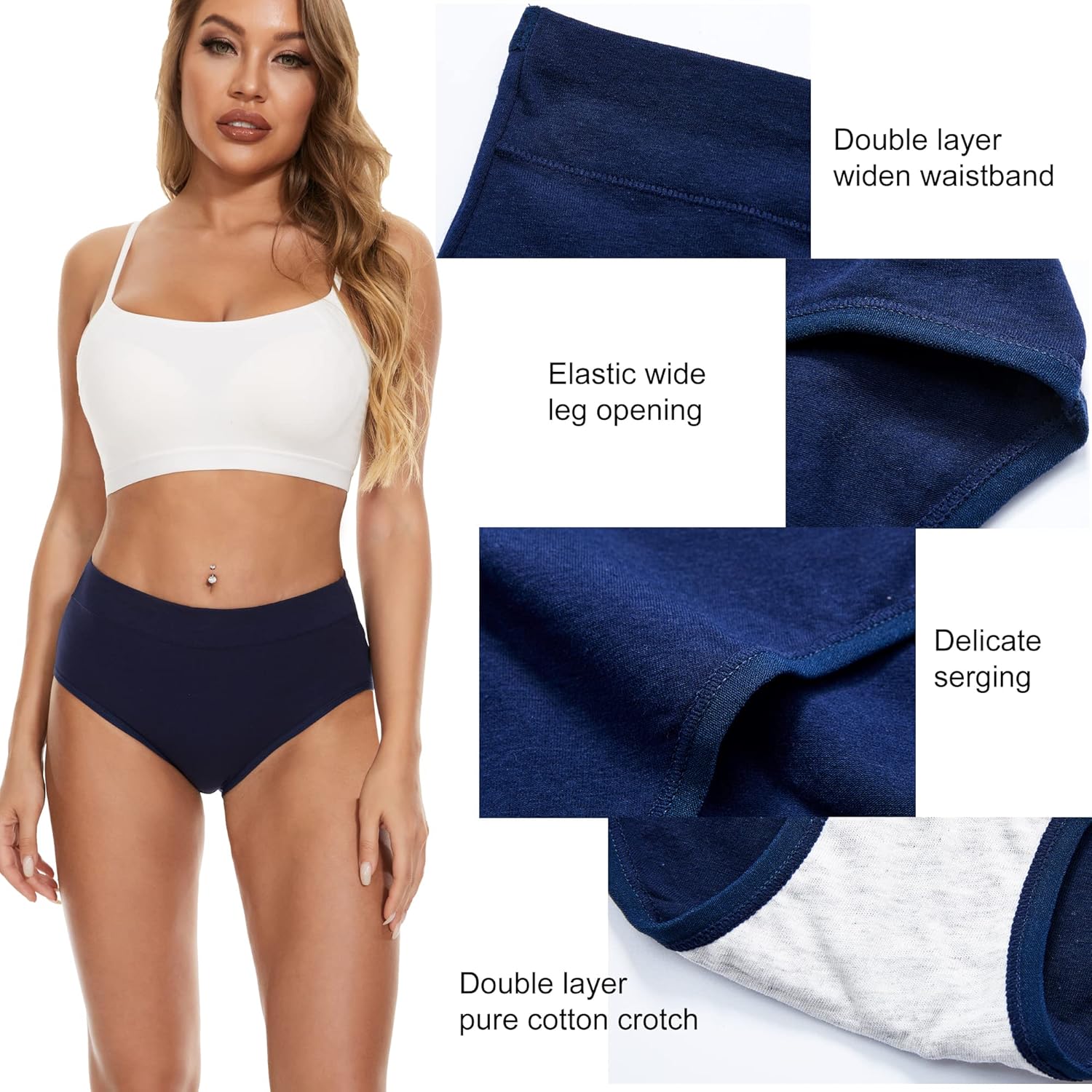 Women's Cotton Underwear Hi Cut Panties for Women Solid Briefs Soft Stretchy Ladies Underpants (5-pack) - Image 3