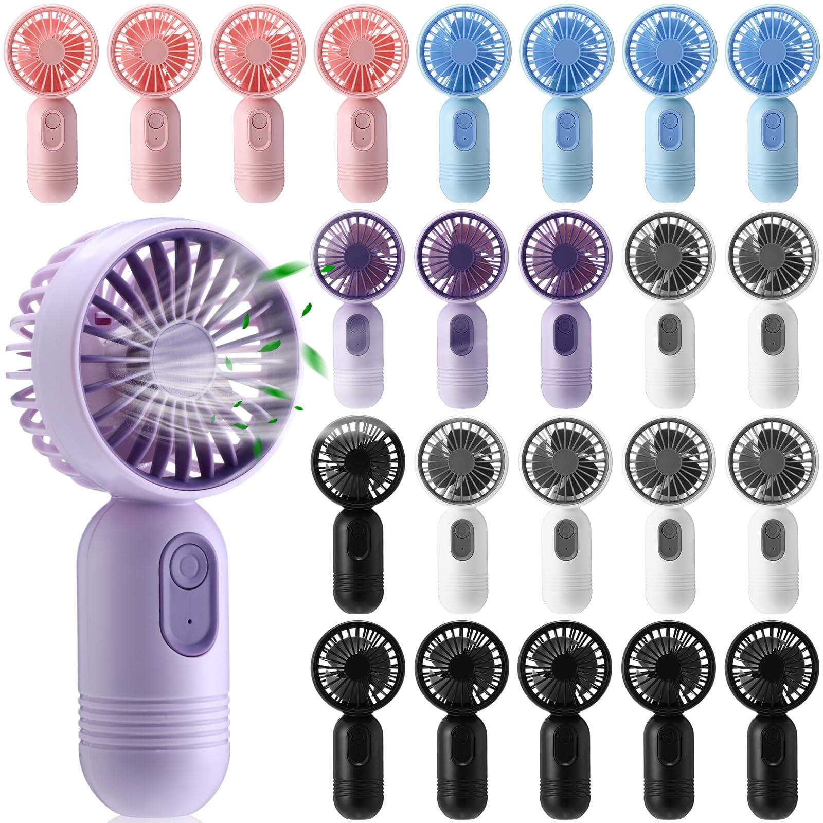 Rossesay 24 Pack Mini Portable Fan Bulk for Travel 3 Speeds, Rechargeable USB Battery Operated, Small Handheld Personal Eyelash Fans for Women Men