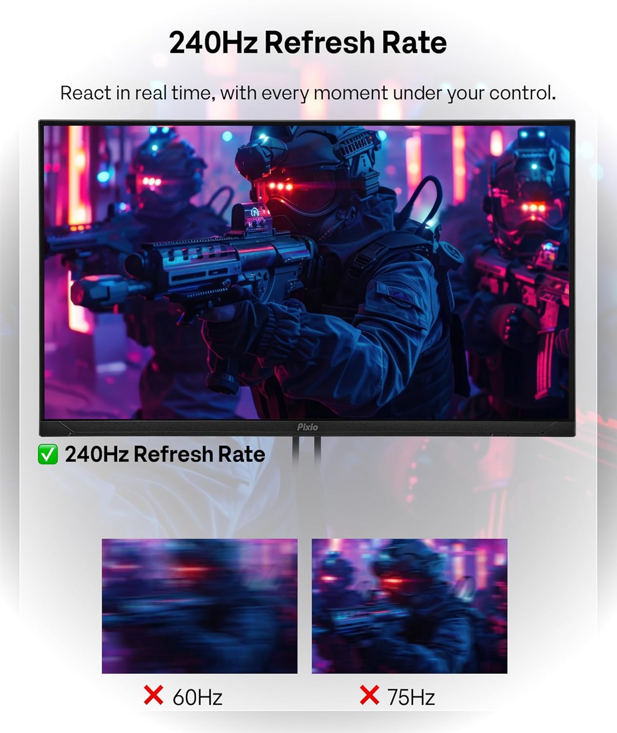 Pixio PX249 Wave 24 inch 240Hz Refresh Rate FHD 1080p Resolution Fast IPS Panel 1ms GTG Response Time Built-in Speakers Gaming Monitor with Adaptive Sync