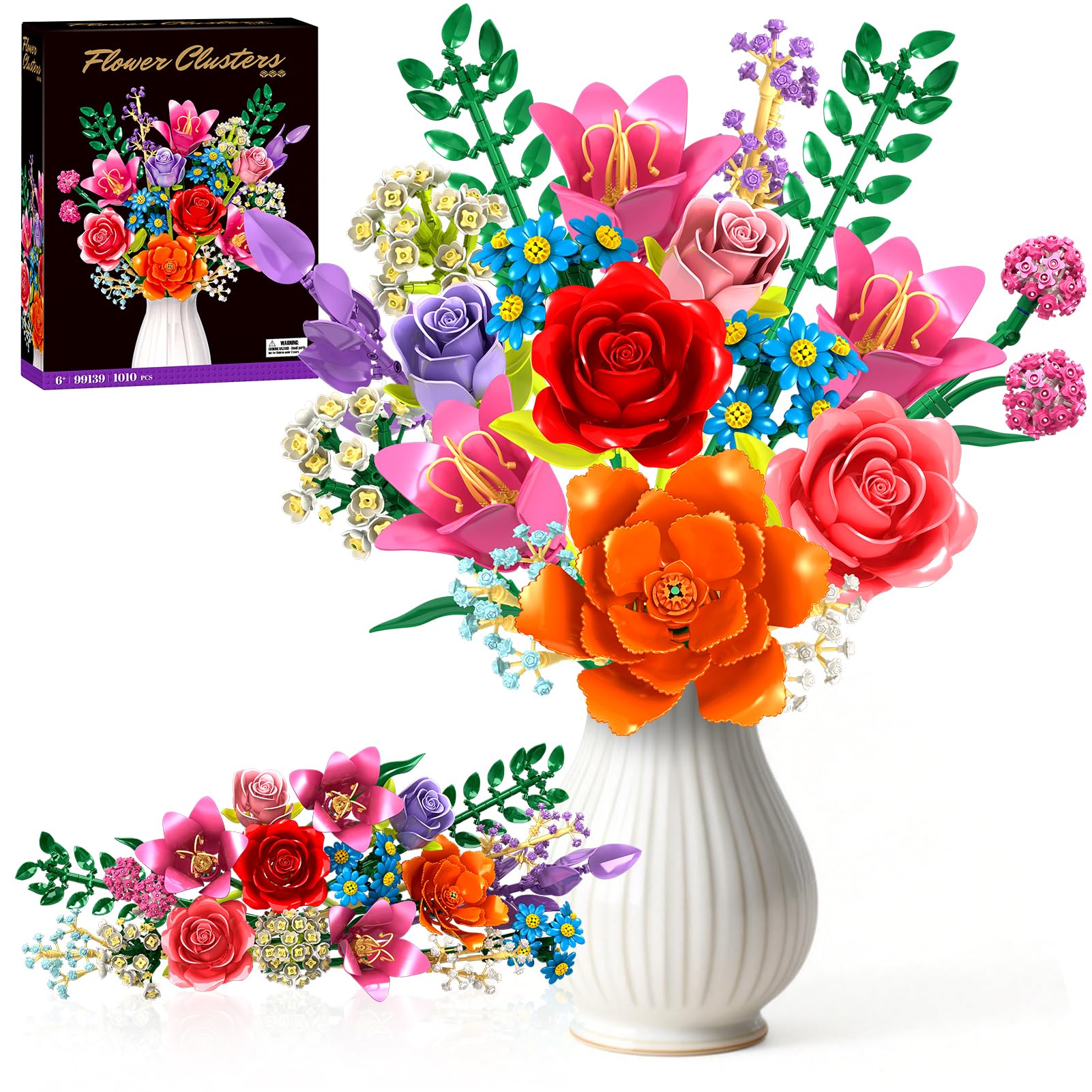 Flowers Bouquet Building Blocks Set - 19 Colorful Flower Building Set Rose, Lily, Peony, 1010 PCS DIY Artificial Botanical Collection for Adults Women, Gift for Mother’s Day Anniversary Birthday