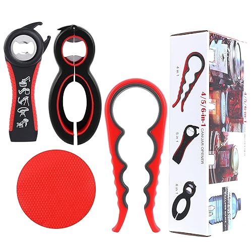 4 Pezzi Apribarattoli,Multifunzione Apribottiglie 4-in-1 5-in-1 Apribarattoli Gomma Universale per