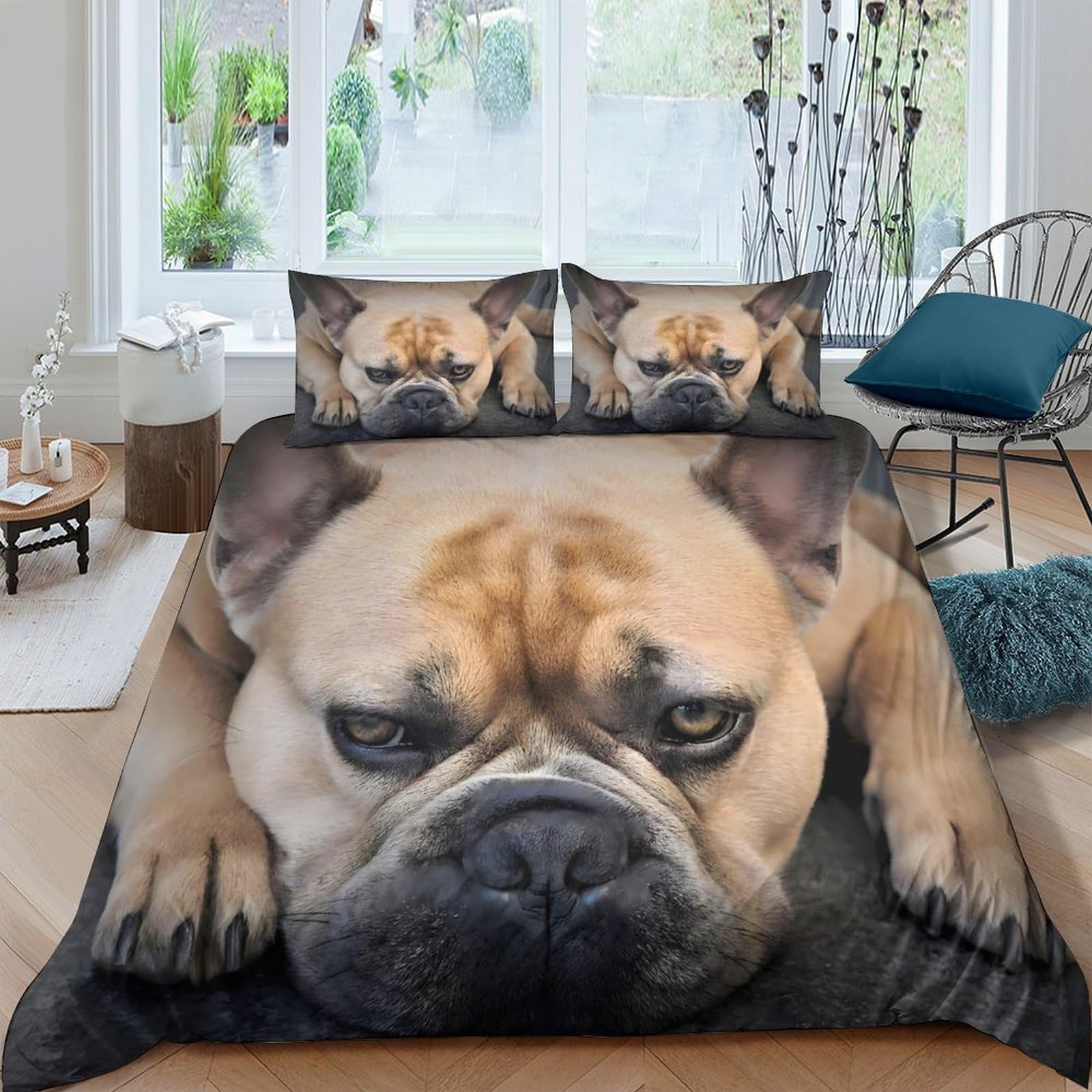Ctjqhvkz Style-2 3D Printed Bulldog Fitted Sheet Microfiber Soft Beige Dog Mattress Cover For Bedroom Dorm Decor Protection Single（135X200cm）