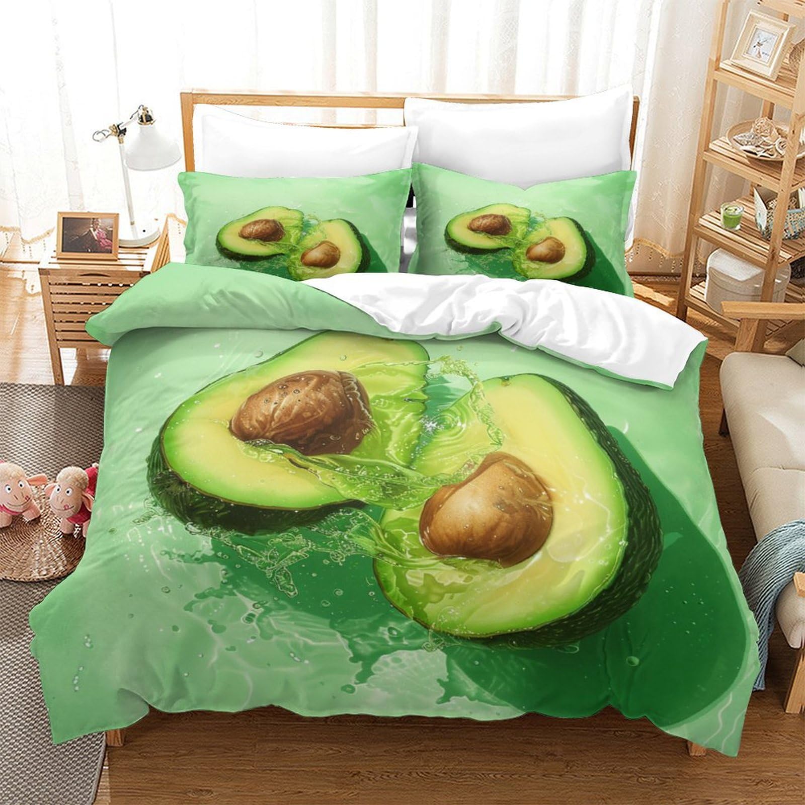 Housse de couette avocat 3D 260x220 cm en microfibres respirante