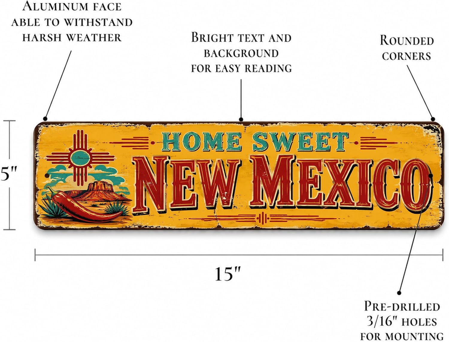 Home Sweet New Mexico Sign – Vintage Enamel Metal Wall Art image 3