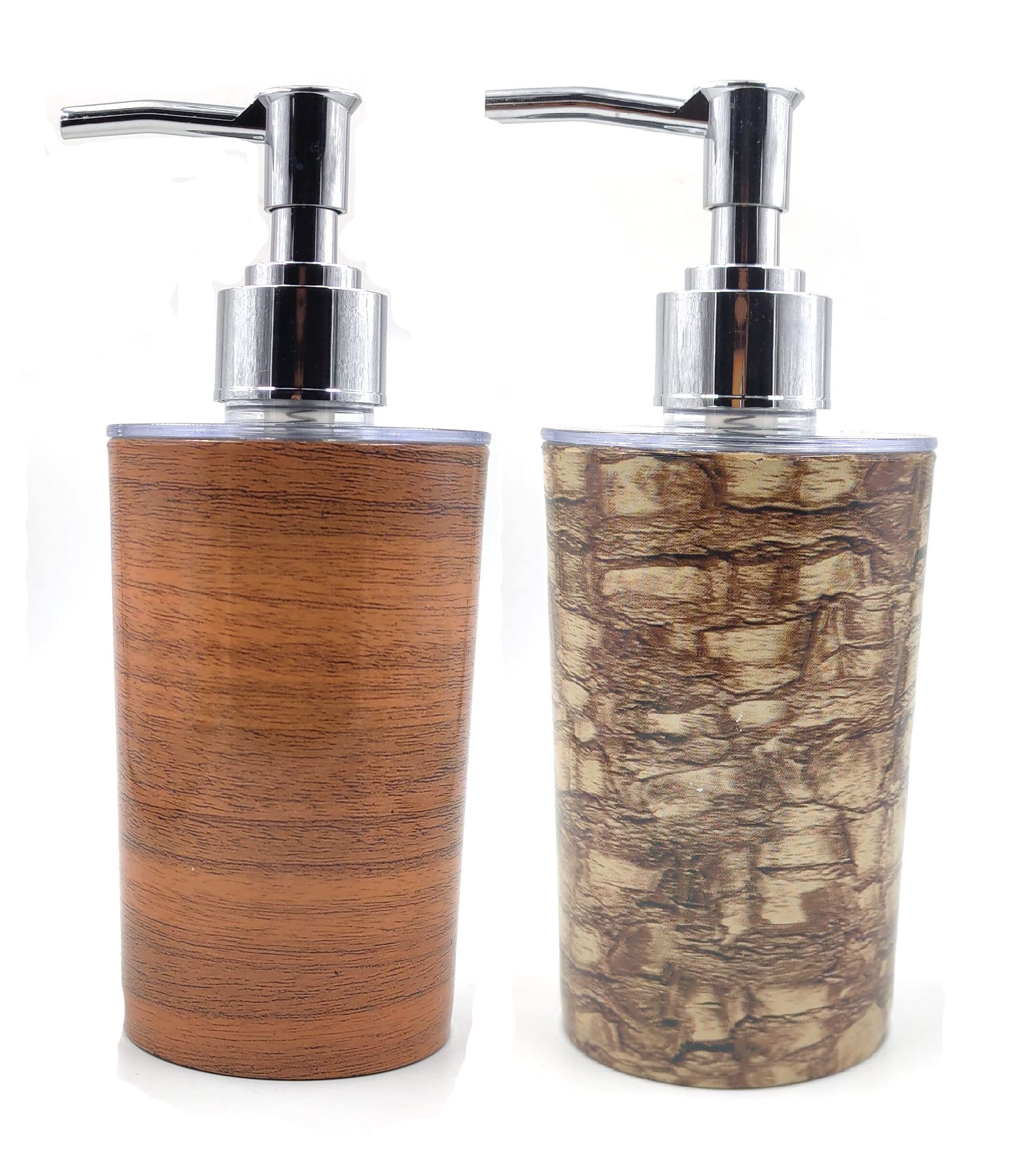 FebrinaWooden Design Mix Empty Plastic Liquid Soap handwash Cream Lotion Shampoo Dispenser Bottle_Set of 2 pcs(Wooden)