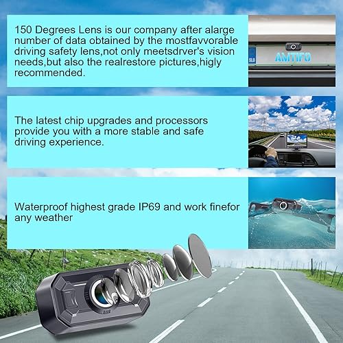 Miniatura 7 de Cámara de respaldo inalámbrica para camión y automóvil: monitor de tecla táctil de 7 pulgadas, Plug and Play, sin demora, sin marcos caídos, brillo