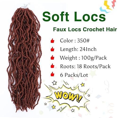 Miniatura 4 de Extensiones de cabello sintético de ganchillo de 24 pulgadas, 6 paquetes, cabello de ganchillo suave preenrollado, extensiones de cabello sintético