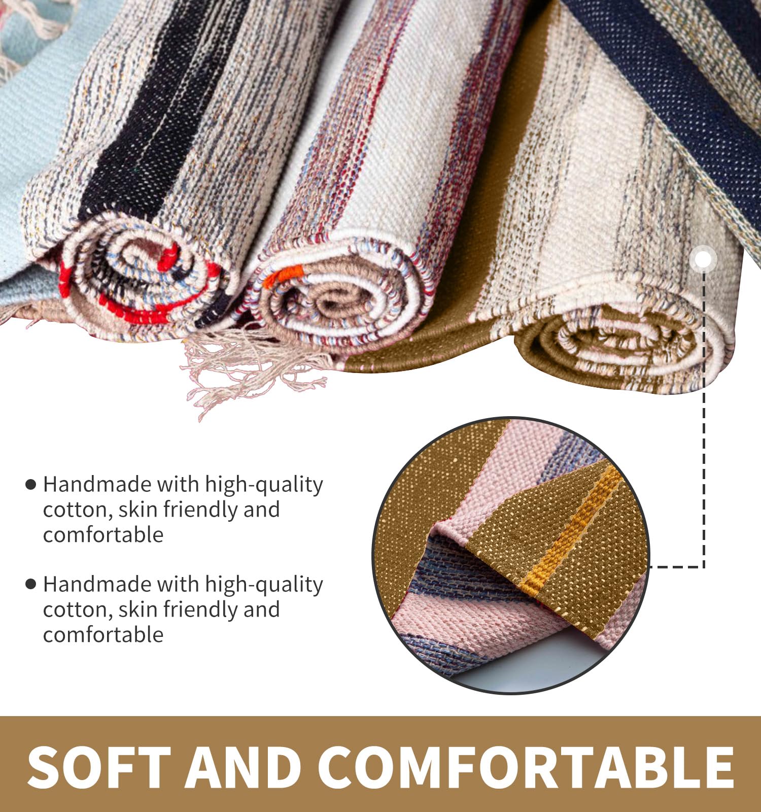 Cifupy Tapis de yoga bio fait à la main en coton bio – Tapis de yoga antidérapant tissé à la main pliable offrant un excellent confort, traction et soutien pour une utilisation en intérieur et en
