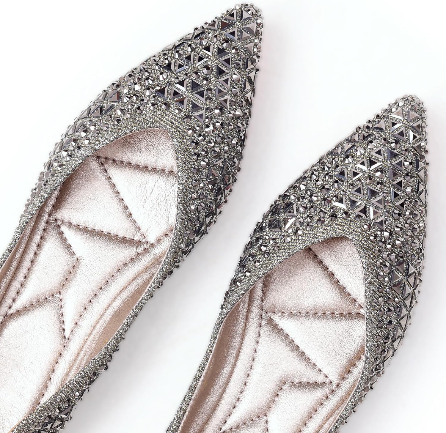 Women's Rhinestones Flats Pointed Toe Ballet Dress Shoes Women Comfort Memory Foam Insole Non-Slip Sole for Work Wedding Office Party - Image 3