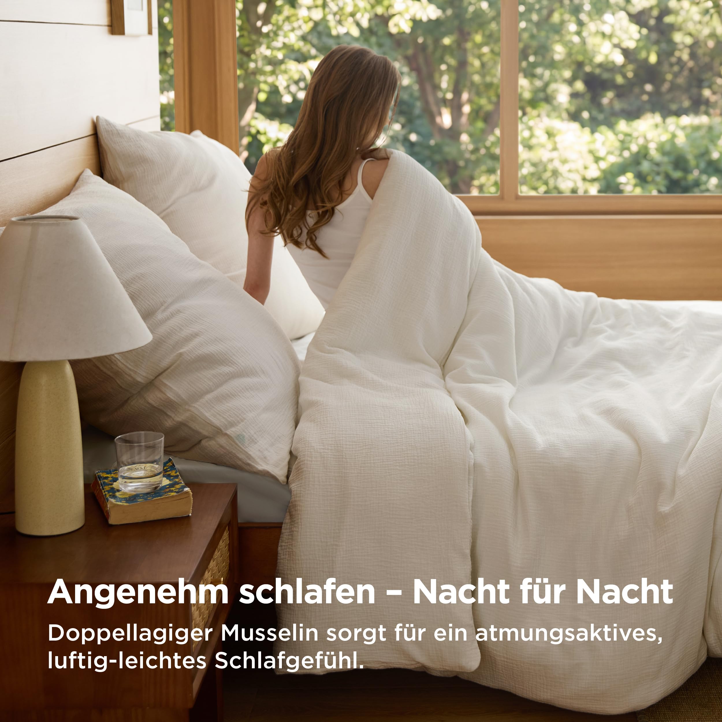BEDSURE Ropa de cama de muselina de 155 x 220 cm, 3 piezas, 100% algodón, con 1 funda nórdica de 155 x 220 cm y 2 fundas de almohada de 80 x 80 cm, certificado Öko-Tex, ropa de cama de verano con