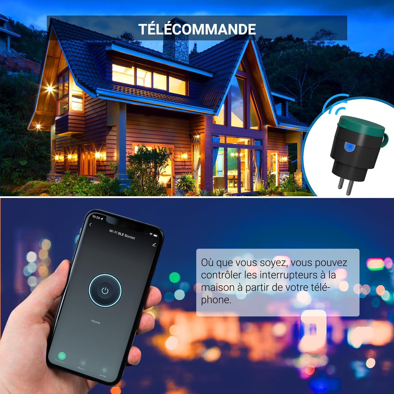 Enchufe conectado WiFi 10A, enchufe inteligente impermeable compatible con Alexa & Google Home, función temporizador, impermeable para IP44 exterior, 2 paquetes