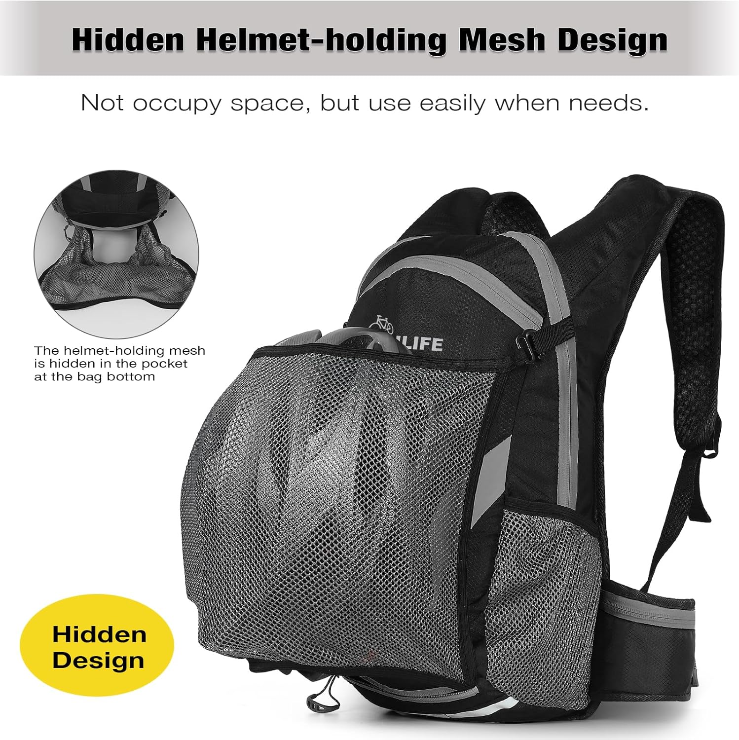 Bicycle Cycling Backpack - Water Resistant Biking and Bike Commuter Lightweight Backpack with Helmet Mesh Holder, Men and Women - Image 3