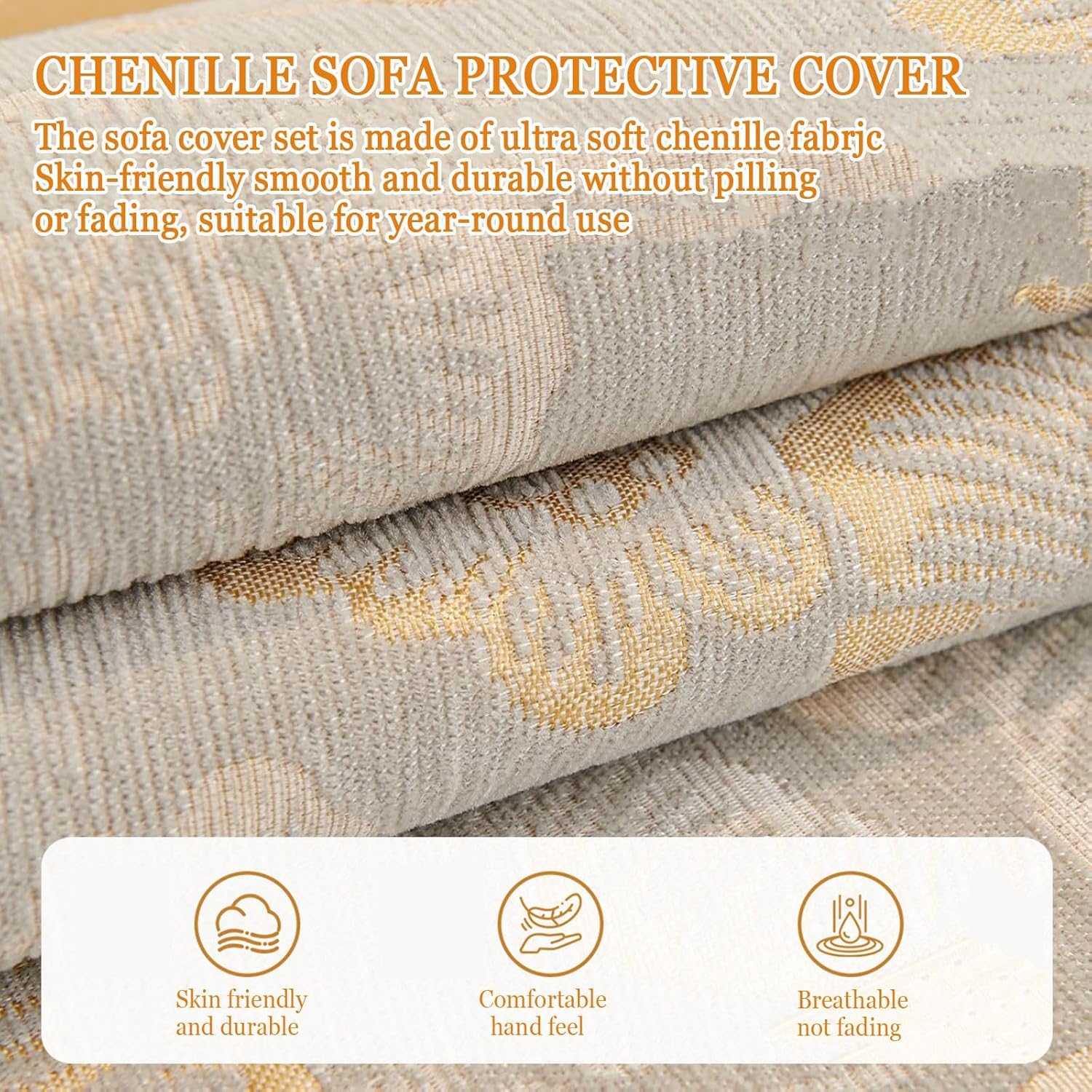 Chenille Fabric Furniture Protector Sofa Cover 1 2 3 Seater, Non-Slip Slipcovers for Corner L Shape, Cushion Covers Apply to Living Room Dogs Cat Pet(Beige,120 * 180cm)