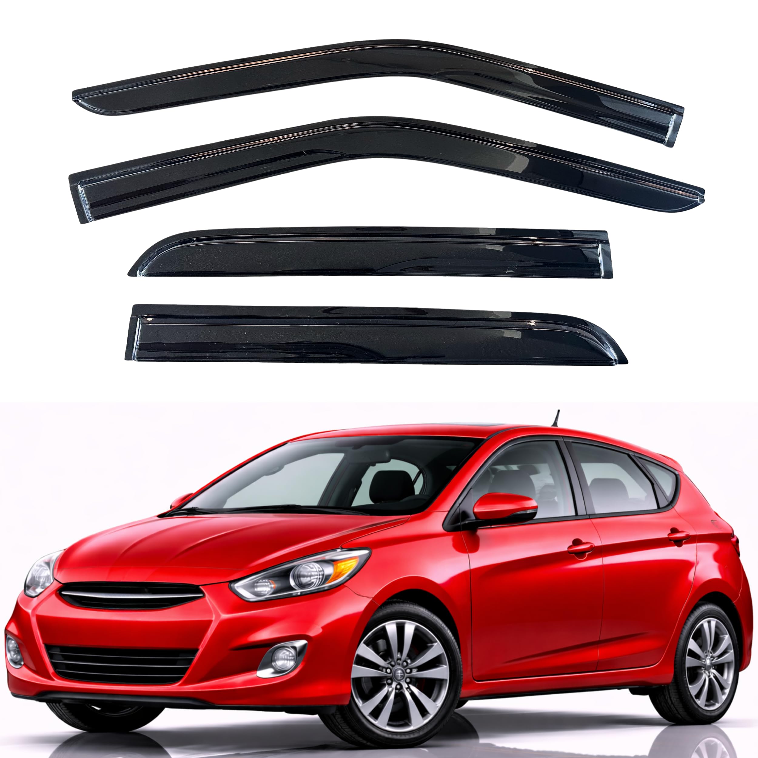 KPY Rain Guards Fit for 2012-2017 Hyundai Accent Hatchback, Out-Channel Window Visors Vent Wind Deflectors 4PC, Car Accessories for 12-17 Accent Hatchback (Excludes Sedan)