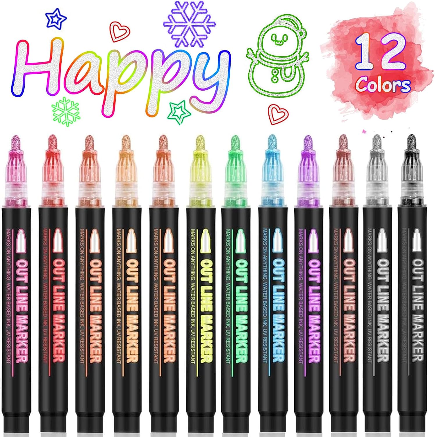 Double Line Outline Markers 24 Colors Super Squiggles Glitter Markers Self Outline Metallic Marker, Teen Girl Gifts Trendy Stuff, Doodle Shimmer Marker for Christmas Gift, Birthday, DIY Art Crafts