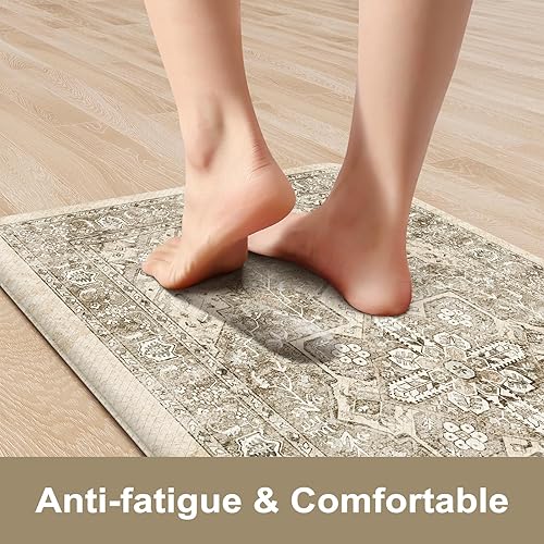 Vista 233 de KIMODE - Juego de 2 tapetes de cocina antifatiga, estilo vintage, antideslizantes, impermeables, ergonómicos, acolchados, cómodos para lavandería