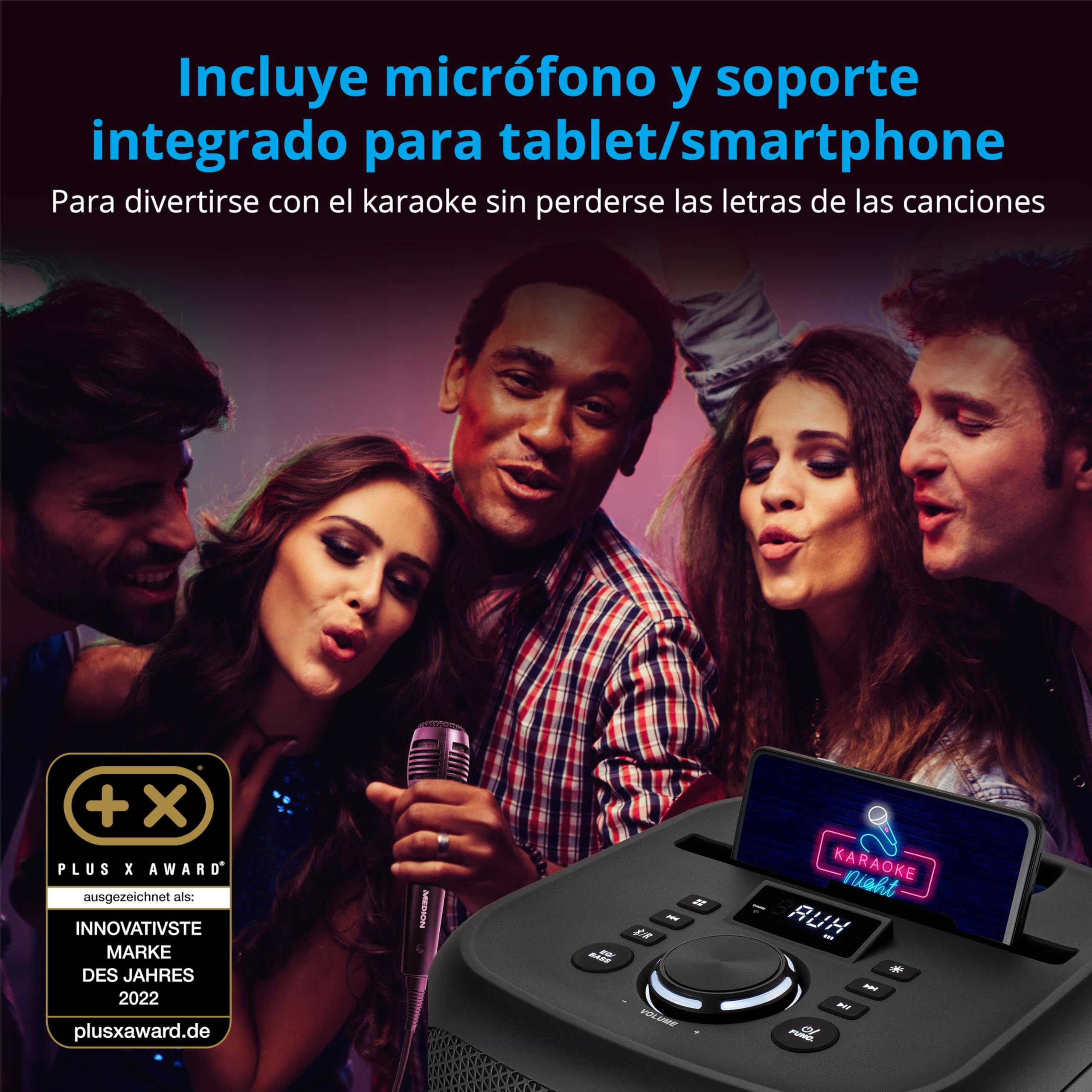 MEDION Bluetooth Party Speaker S61991(MD43991) Altavoces portátiles con Puerto USB y AUX-in, Altavoces de Exterior Bluetooth con micrófono y Efecto Luminoso, para Fiestas