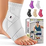 Ankle Brace for Women, Men, Plantar Fasciitis Relief, Achilles Tendonitis Brace for Sprained Foot, Ankle Compression Sleeve with Strap White S
