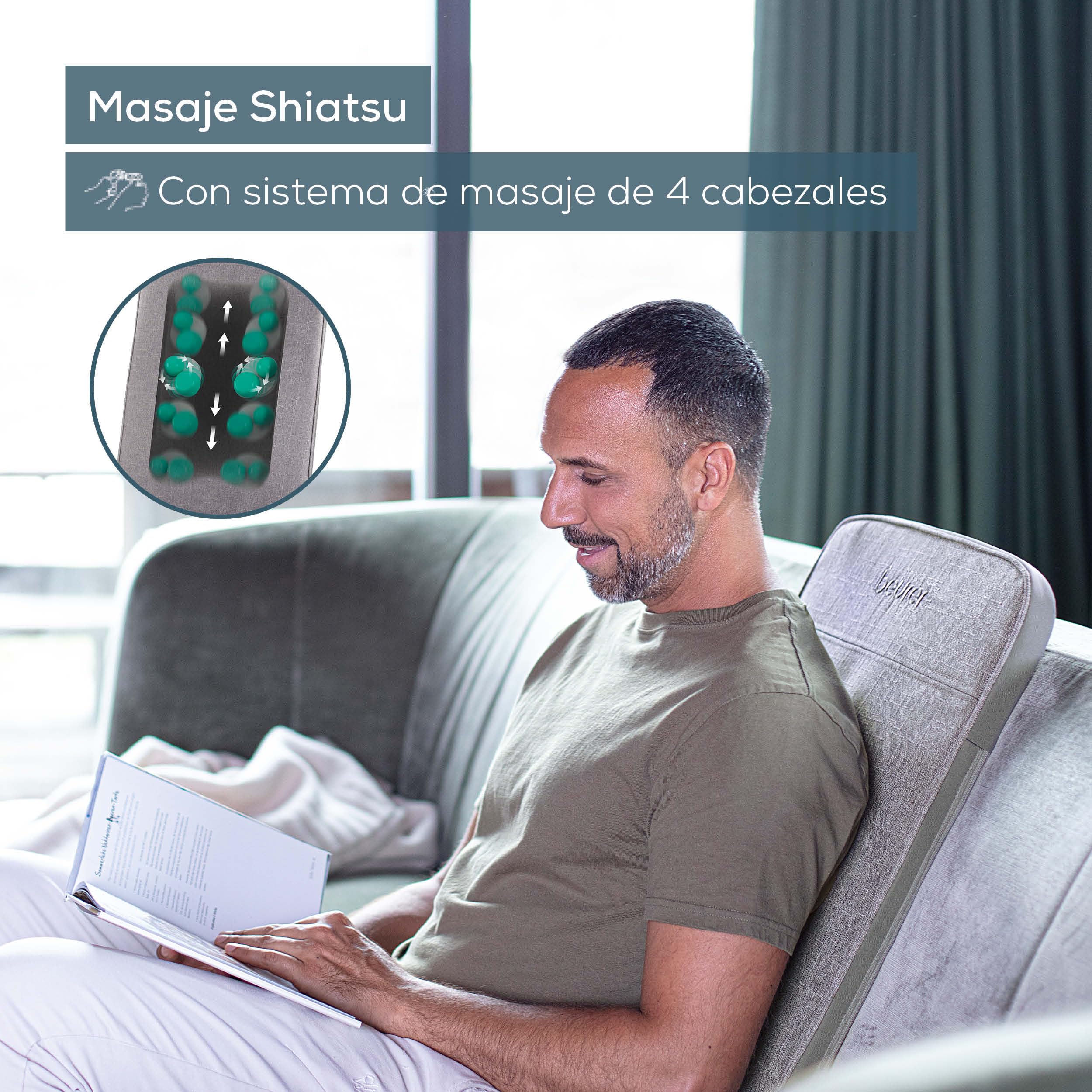 Beurer MG 202 Funda de asiento para masaje Shiatsu, masaje Shiatsu para el hogar y la oficina, 2 niveles de intensidad, carcasa de respaldo estrecha, adecuada para sillones, sofás y sillas de oficina