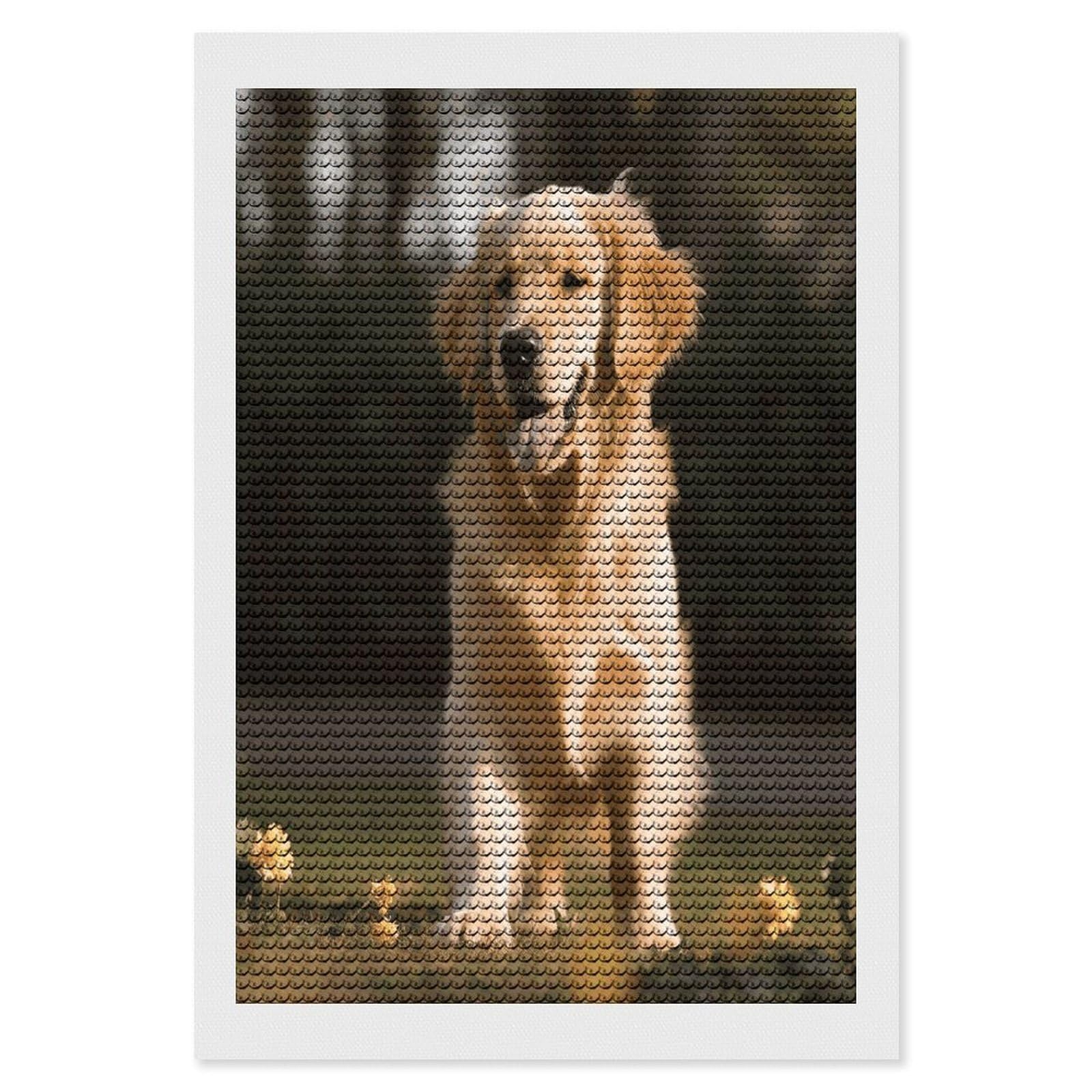 FekiLoot Diamond Art Kits for Adults, DIY 5D Golden Retriever Dog Diamond Painting Kits for Beginners, Full Round Drill Diamond Dots Painting Gem Art Crafts for Home Wall Decor & Gift 8"x12"