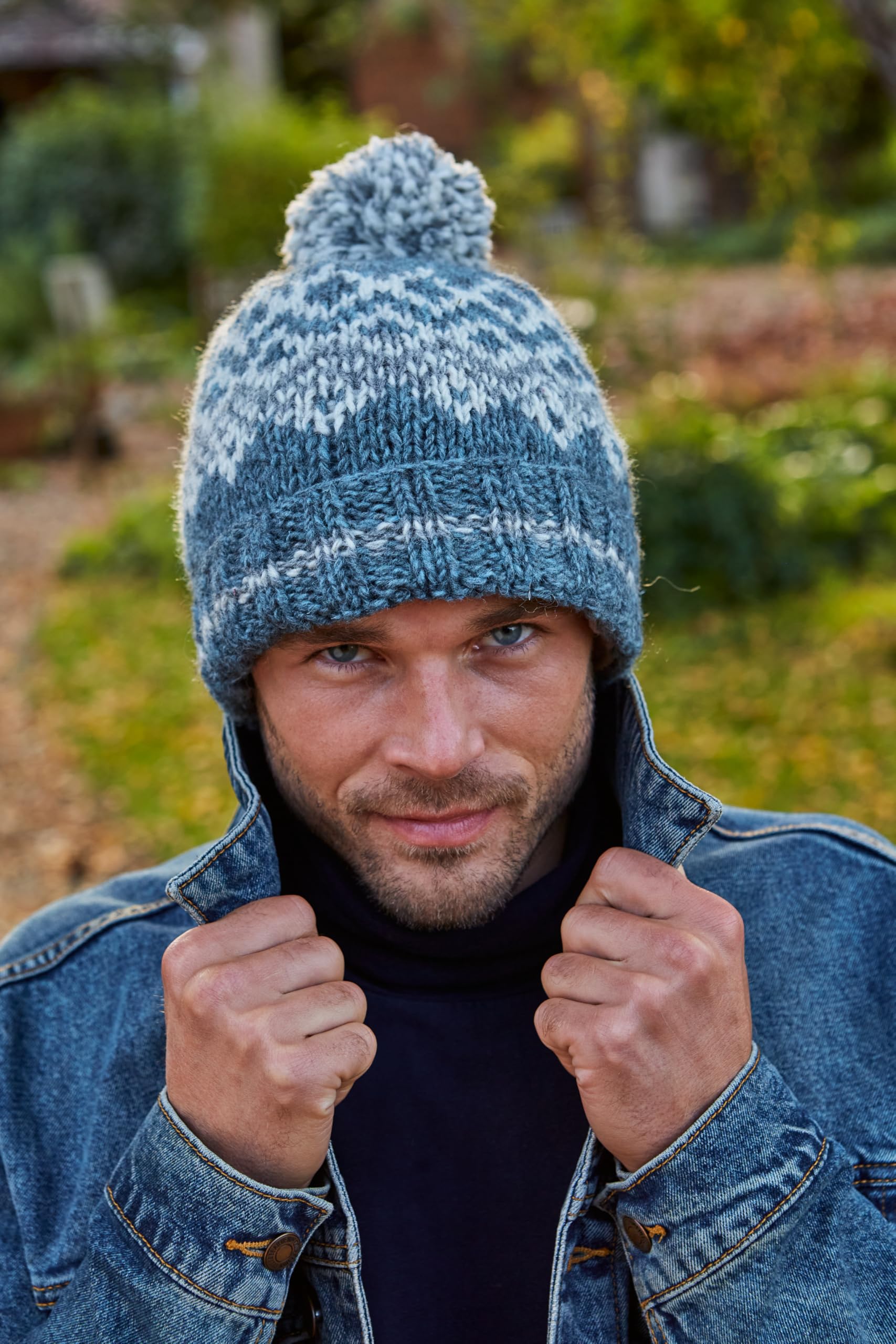 Pachamama Gorro de lana para hombre, con forro polar, tejido a mano, contemporáneo, talla única, hecho a mano, extra cálido, comercio justo