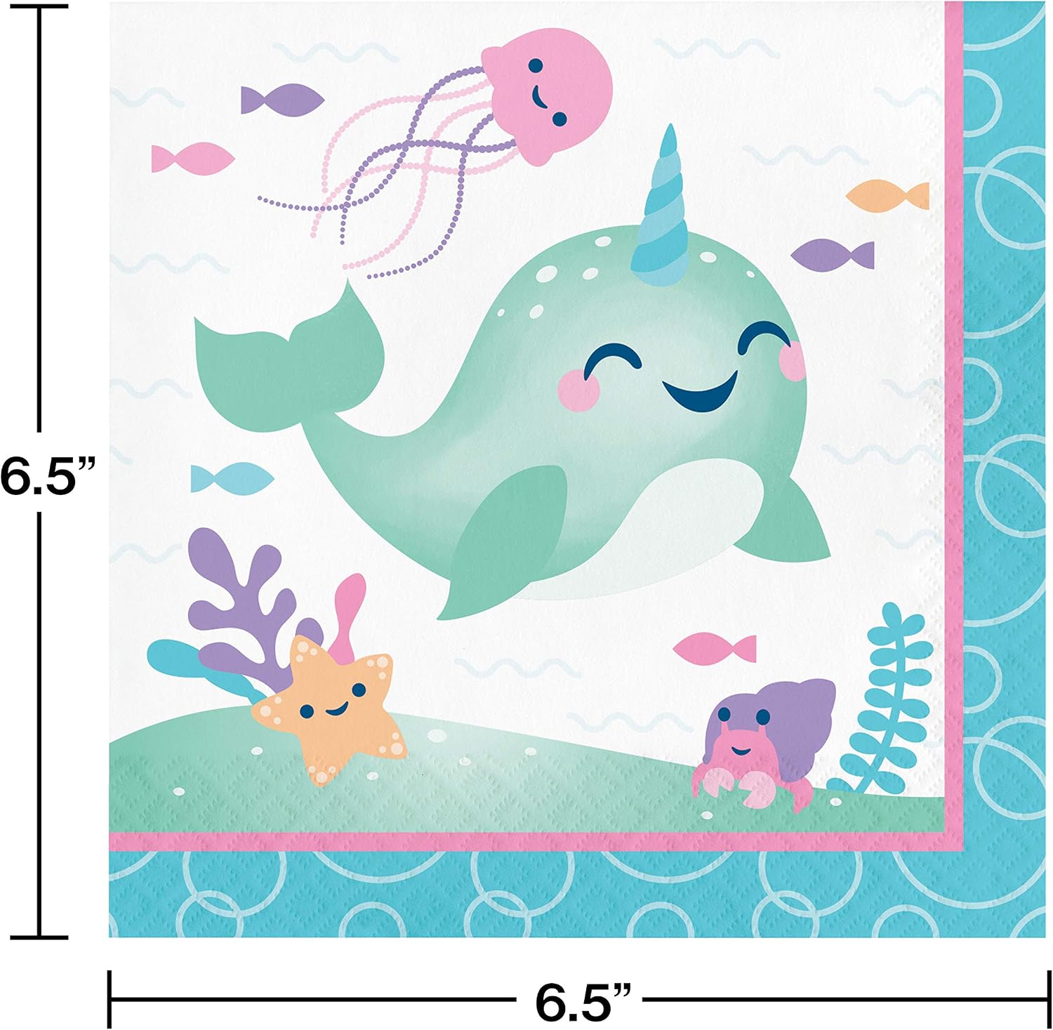 Creative Converting Narwhal Party Napkins, 16 ct, Multicolor, 6.5"