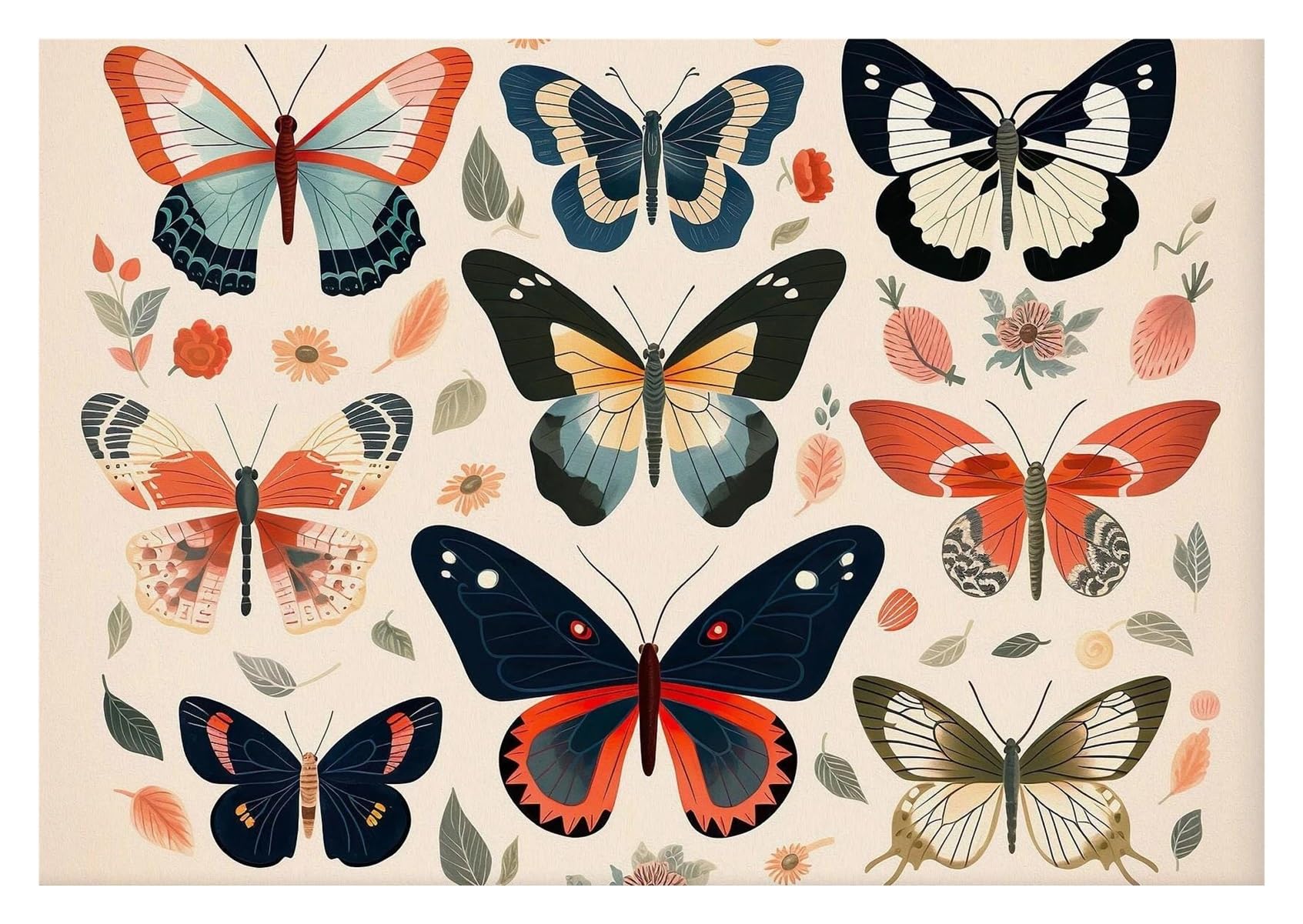 Xenite F Wall Art Canvas Prints Boho Loral Dark Academia Blue Moth Black Butterfly Poster Prints Canvas Painting Botanical Wall Art Pictures Home Decoration(,50X70cm)