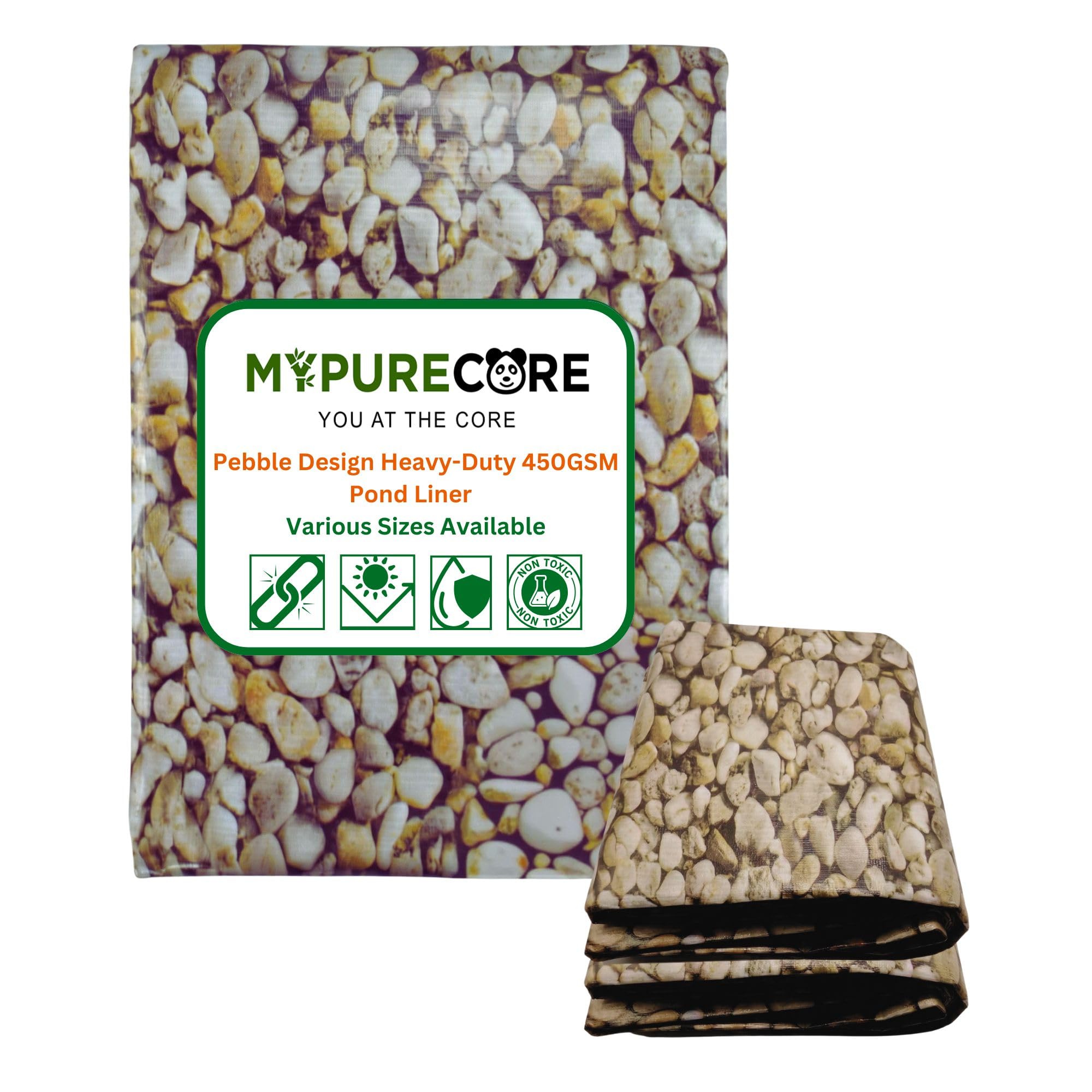 MYPURECORE Heavy-Duty 450GSM Pond Liner - Premium HDPE Liner with Pebble Design for Ponds, Waterfalls & Fountains – UV & Tear Resistant, Ideal for Garden Koi Ponds & Water Features (5m x 5m) — image 1