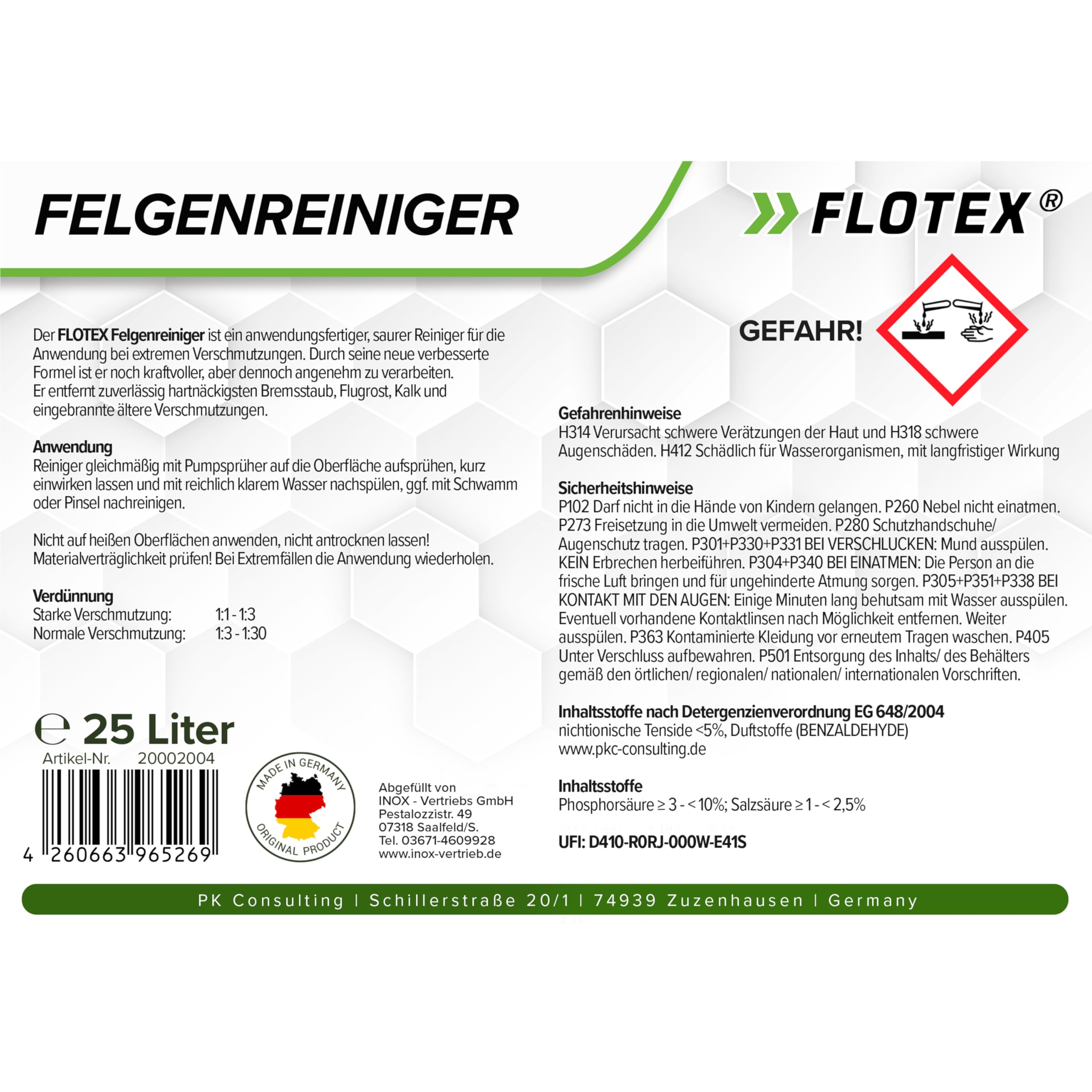 Felgenreiniger für Auto & Motorrad 25L | Saurer Felgen Reiniger effektiv gegen Bremsstaub, Flugrost & hartnäckige Verschmutzungen | Felgenreiniger Alufelgen & Stahlfelgen | Made in Germany