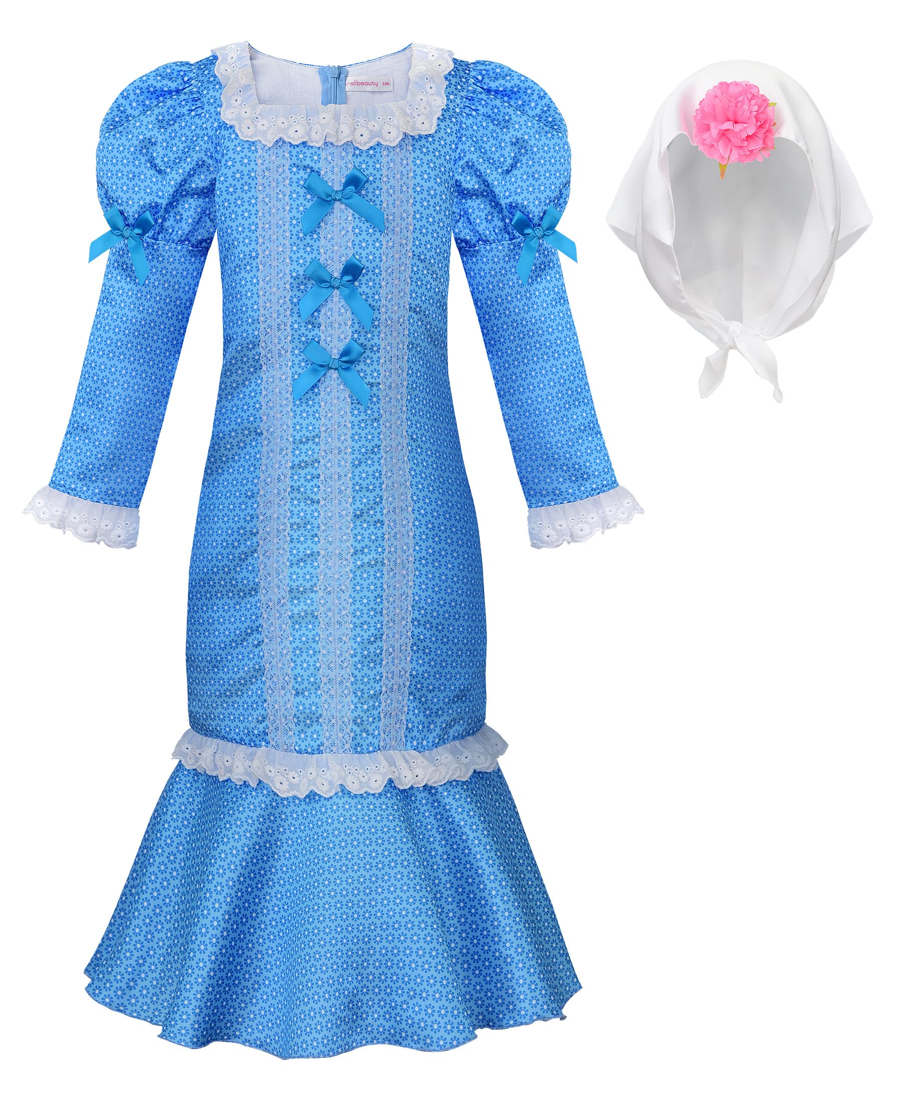 ReliBeauty Disfraz Chulapa Niña 3 a 11 años Disfraz San Isidro Madrileña Niña Azul con Accesorios