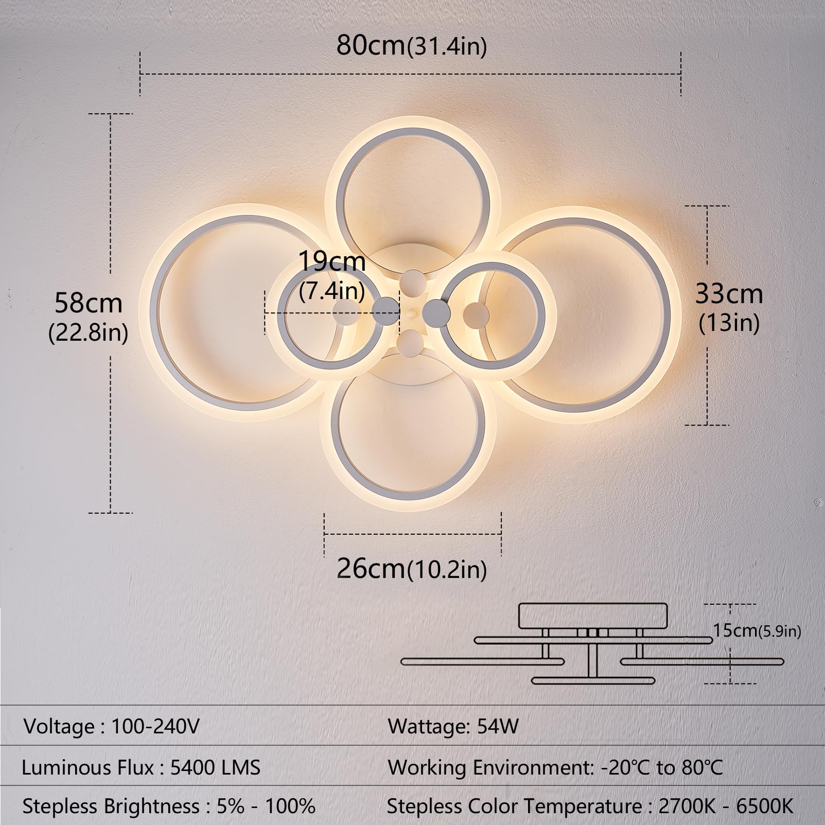 Lampy Sufitowe LED Z Funkcją ściemniania I Pilotem, Nowoczesne Okrągłe Lampy Sufitowe LED Do Salonu 54W, 2700K-6500K, Sufitowe Z Aplikacją Do Sypialni, Kuchni, łazienki, Przedpokoju